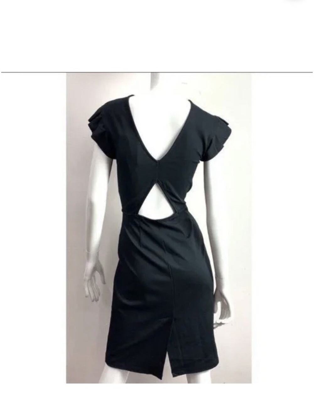 Avec Les Filles Women XL Black Ruffle Sleeve Bodycon Midi Dress Cocktail LBD